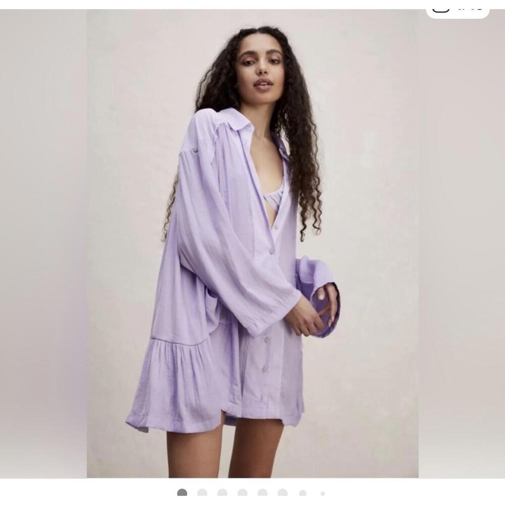 New Free People Moonstruck Lavender Fields Dress with Shirt Overlay Size L